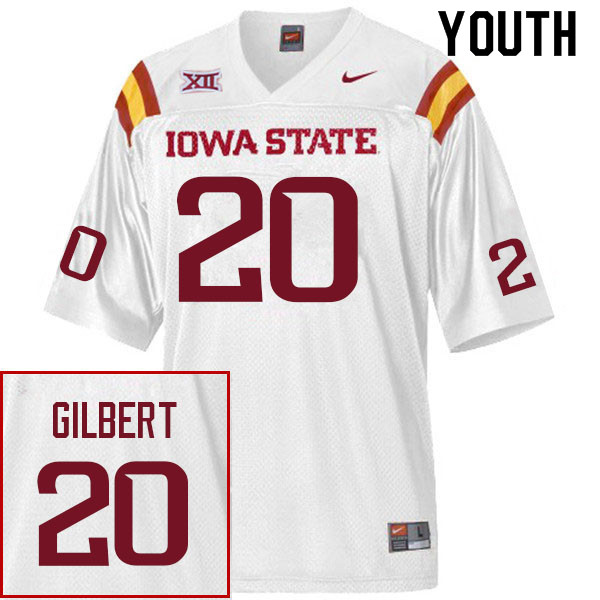 Youth #20 Jace Gilbert Iowa State Cyclones College Football Jerseys Sale-White - Click Image to Close